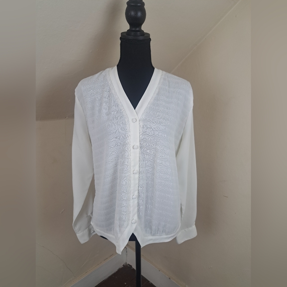 Bora Bora Classic White Long-Sleeve Blouse Size 8 Vintage